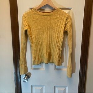 a new day Gold Crew Neck Sweater with Ribbed Knit Texture and Fitted Silhouette